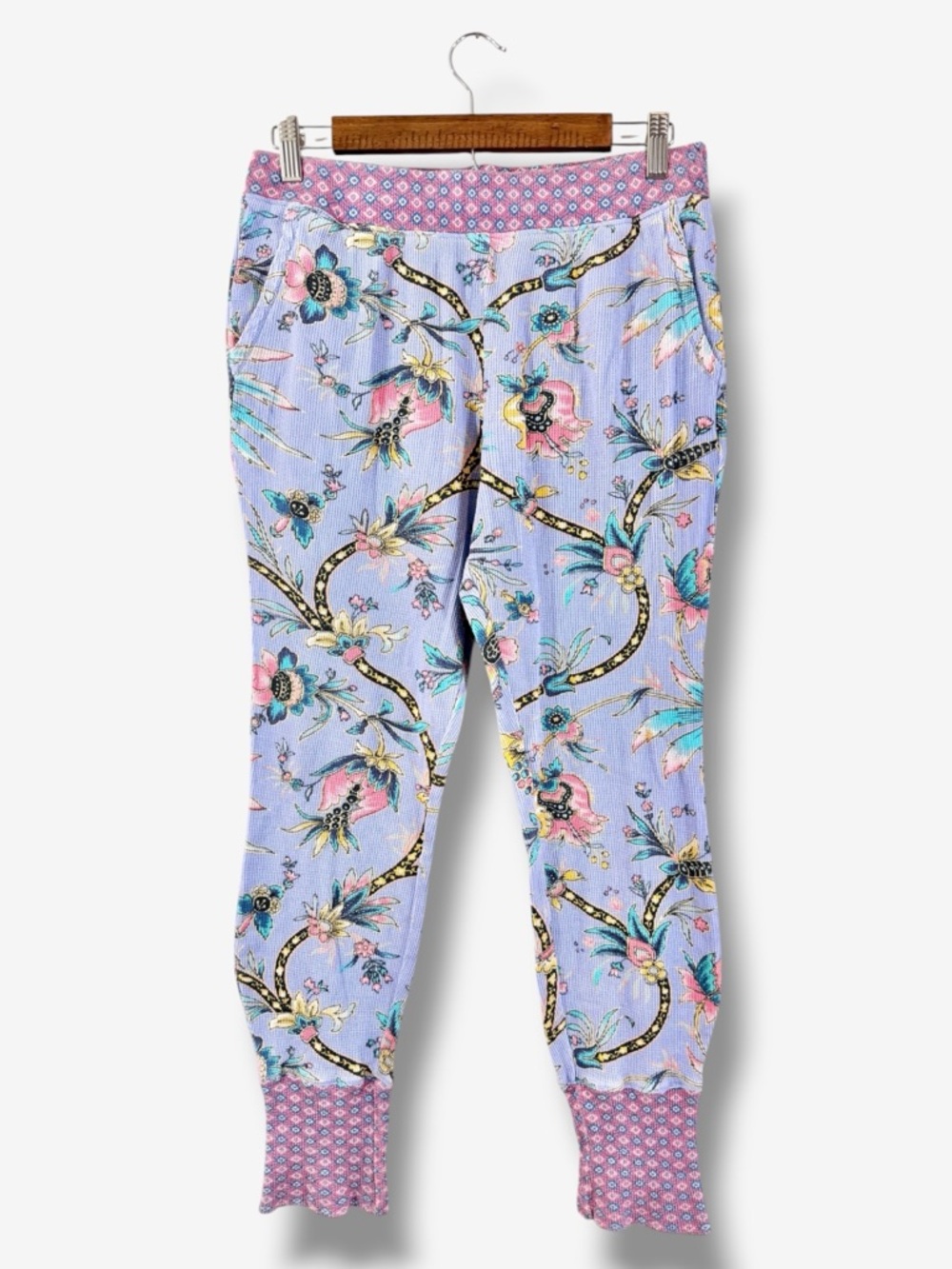 Sundance Thermal Pajama Pants Size M Purple Blue Floral Jogger Loungewear Casual